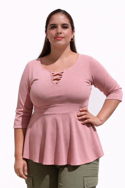 POLERA PEPLUM PALO ROSA