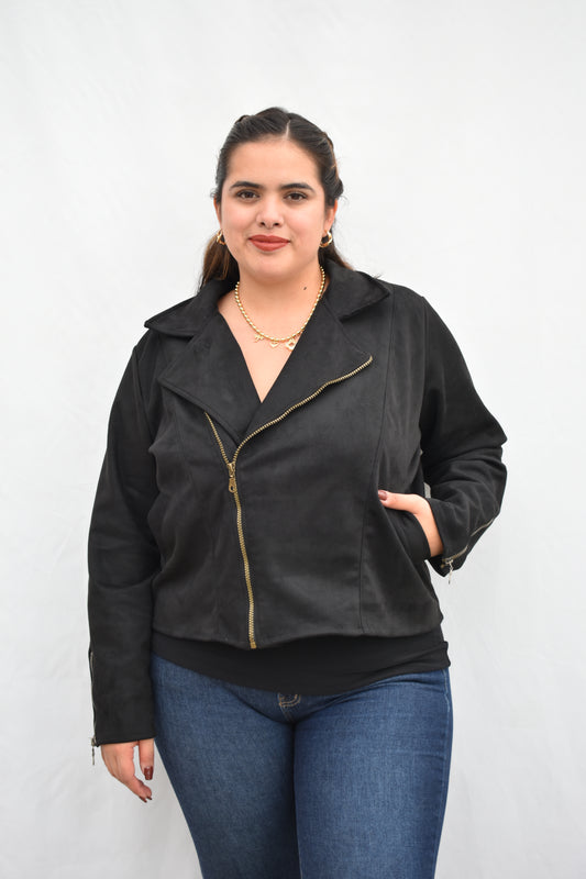 CHAQUETA BIKER GAMUZA NEGRA