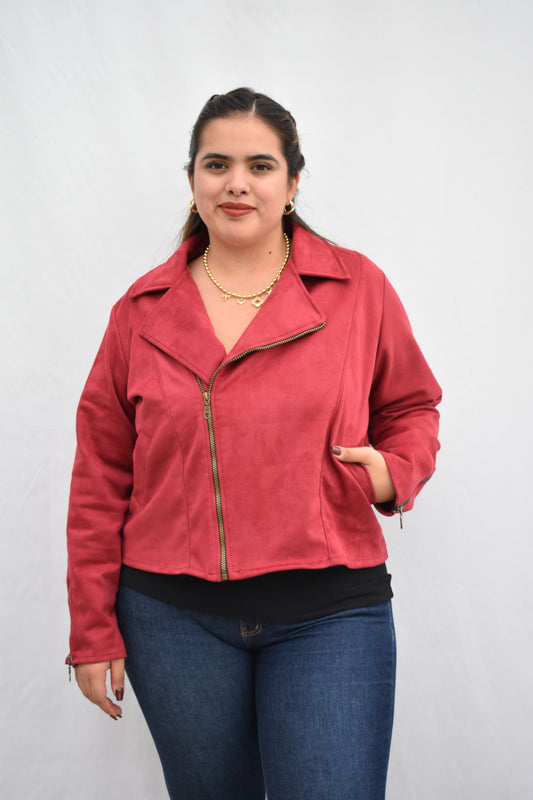CHAQUETA BIKER GAMUZA BURDEO